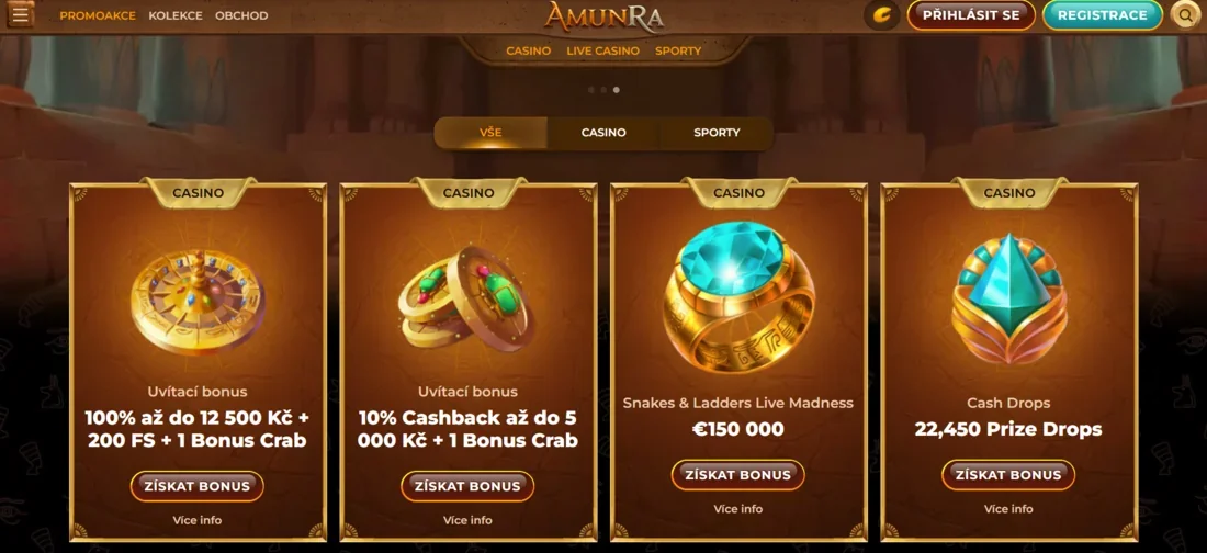 Platné bonusy a promokódy v Amun Ra